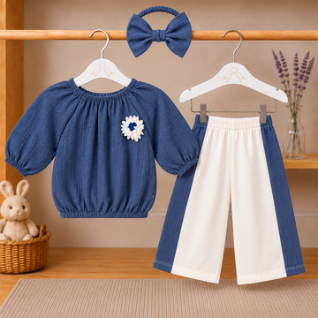 Winters Royal Blue Popcorn Fabric Girls’ 2-Piece Set with Headband