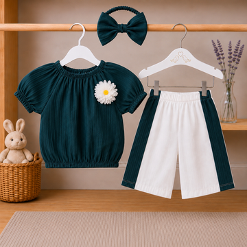 Turkish Popcorn Little Princess Summer Outfit Set With Cute Bow Hairband