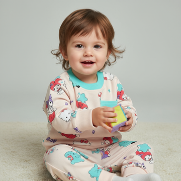 French Terry Girls Suit Light Blue Rib