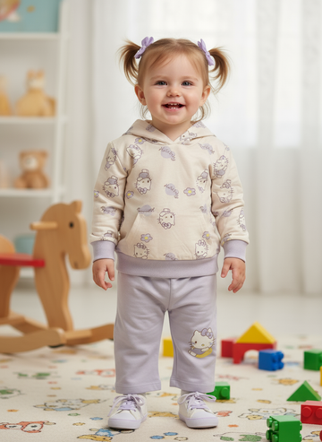 French Terry Girls Suit Light Purple Tweety