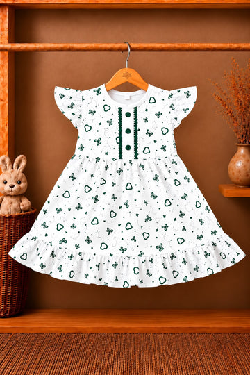 Jashn-e-Azadi Green & White Ruffle Dress for Baby Girls
