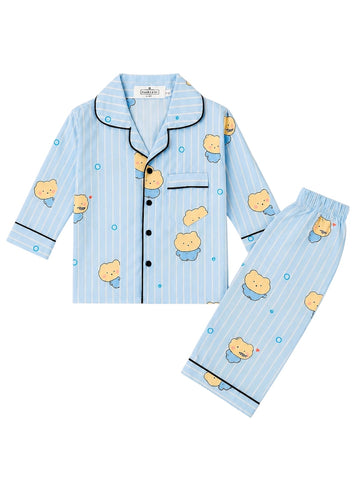 Blue Striped Bear Pajama Set for Boys – Cozy Nightwear