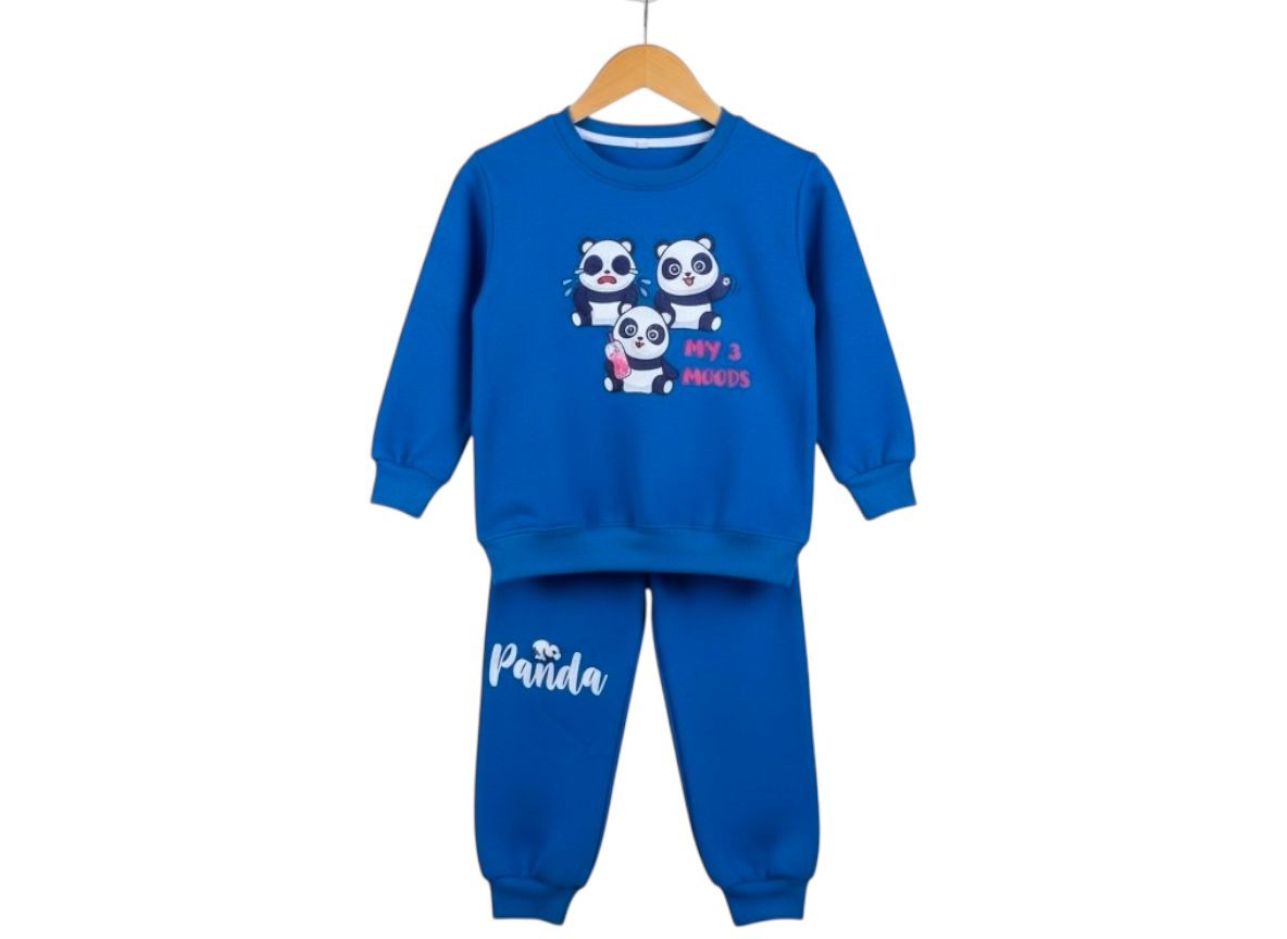Kids Blue “My 3 Moods” Panda Tracksuit - Fleece Fabric