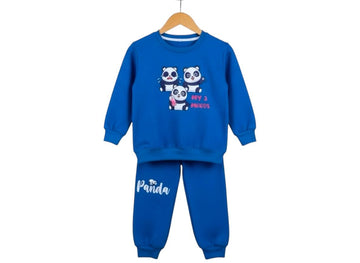 Kids Blue “My 3 Moods” Panda Tracksuit - Fleece Fabric