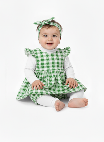 5 pc set Radiant Green Floral Dress & Bloomers Set - Joyful Kid Style!