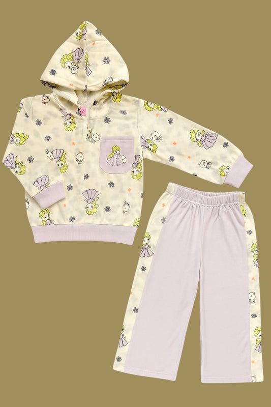 French Terry Girls Suit Baby Doll Design - Purple