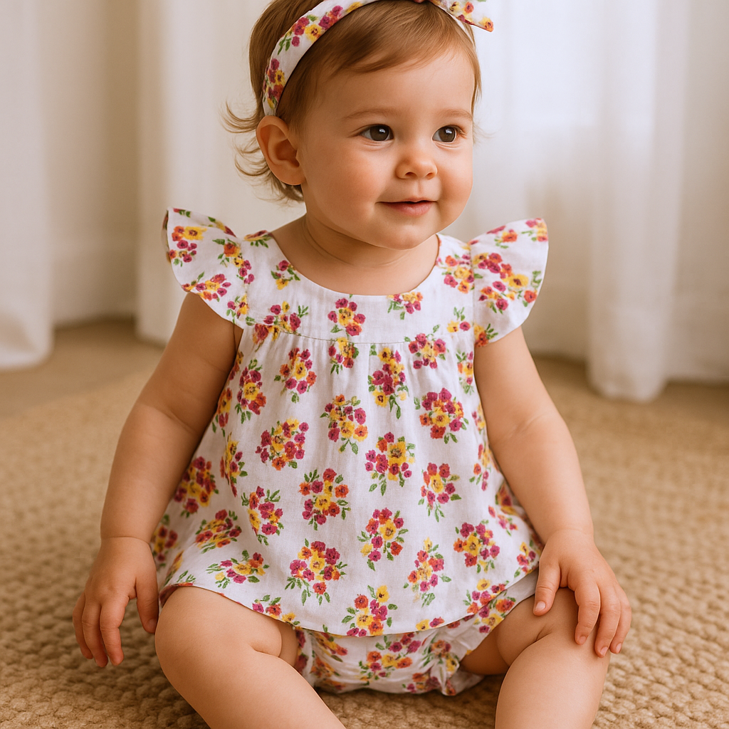 Sweet White Floral Dress & Bloomers Set - Charming Kid Elegance!