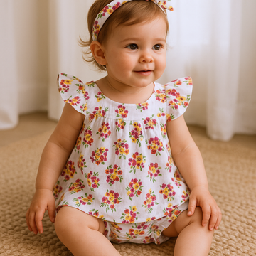 Sweet White Floral Dress & Bloomers Set - Charming Kid Elegance!