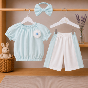 Turkish Popcorn Little Princess Summer Outfit Set With Cute Bow Hairband