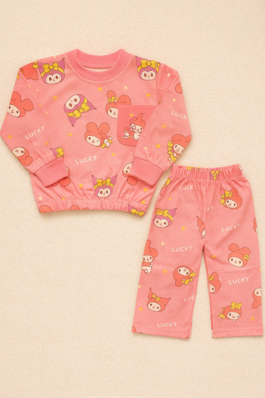 French Terry Girls Suit Lucky Doll- Pink