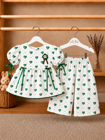 14 august Azadi Cotton Little Miss Pakistan – Daisy Darling Azadi Set With Flapper And Heart 🌼