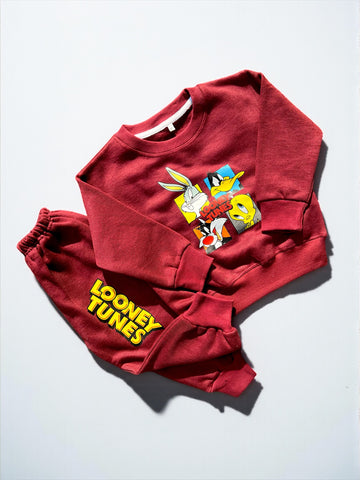 "Loony Tunes" Printed Sweatshirt & Trouser Set – Winter Suit