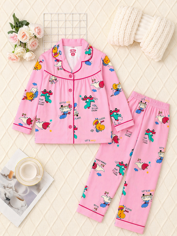 Pink Blossom Bow Kids Night Suit Set
