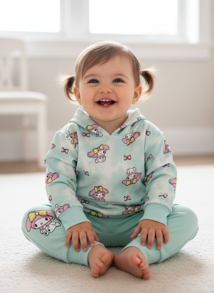 French Terry Girls Suit Sea Green - Doll