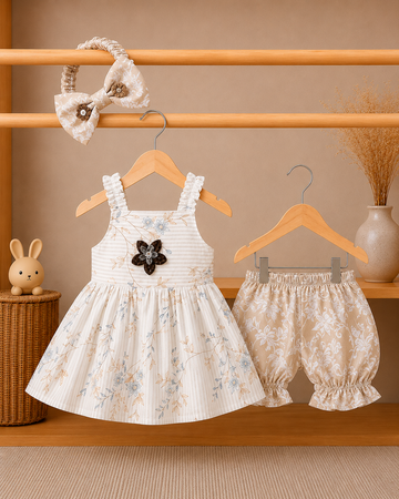 Cotton lawn Stylish Striped Top with Matching Shorts And Bow Hair Band