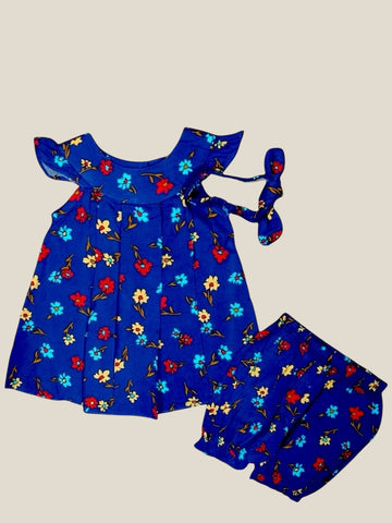 Cotton Frocks with hair bands and shorts