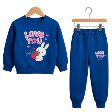 Love You Bunny Kids Tracksuit Set – Royal Blue Sweatshirt & Trouser- Fleece Fabric