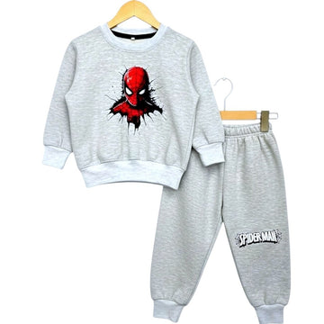 Kids Grey Spider-Man Sweatshirt & Tracksuit Set- Fleece Fabric