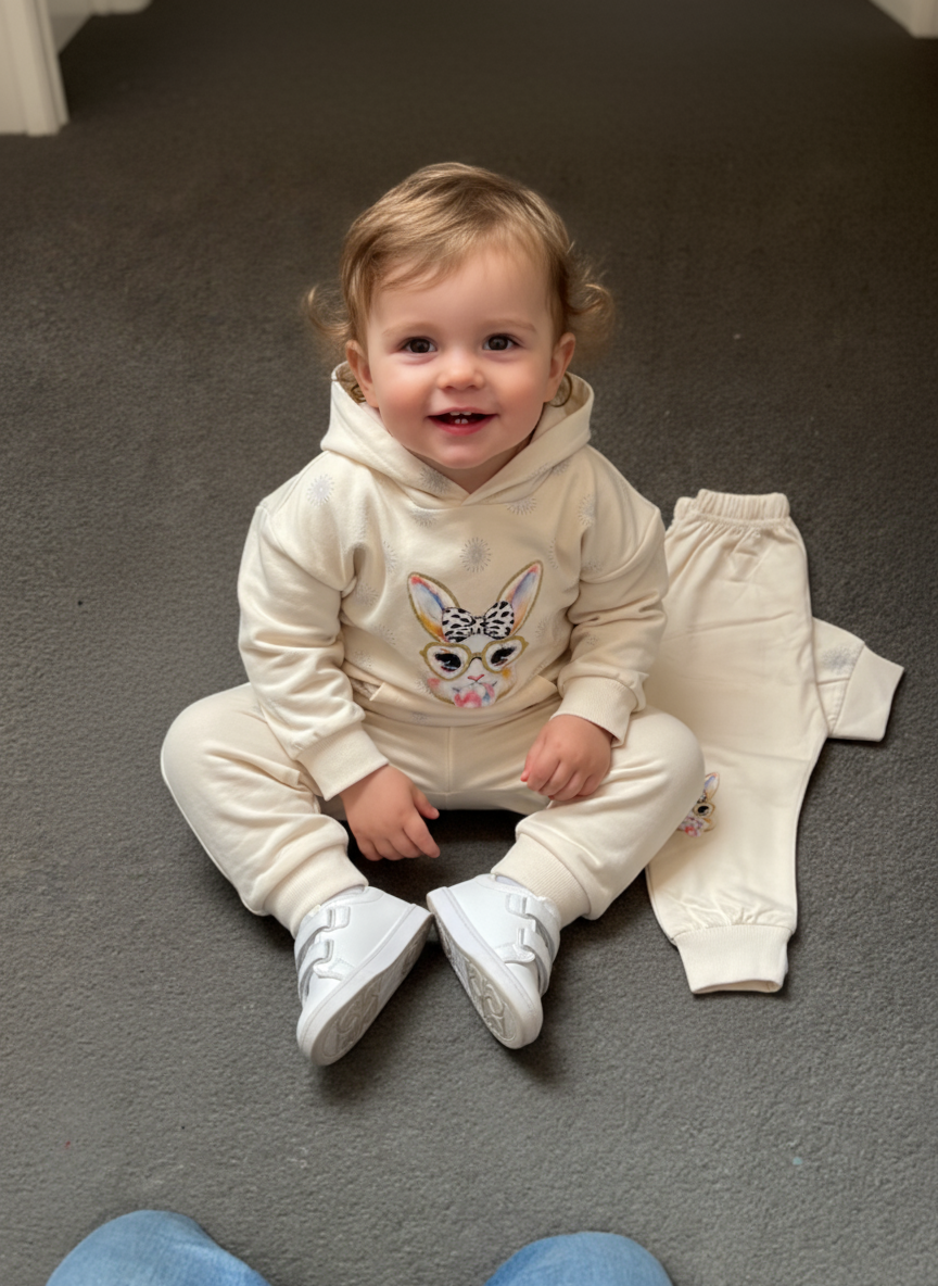 French Terry Girls Suit Rabbit - Light Peach