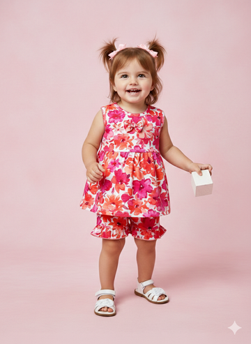 Printed Cotton Jersey Baby Frock with Shorts