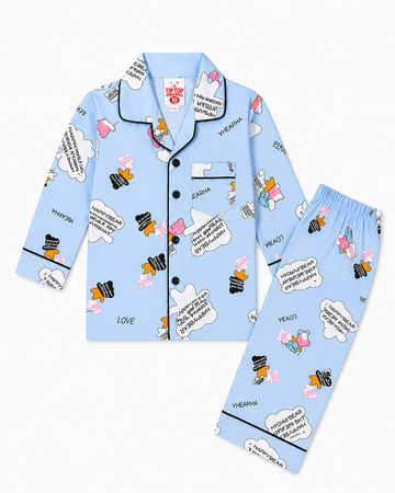 Sky Blue Happy Bear Kids Night Suit Set