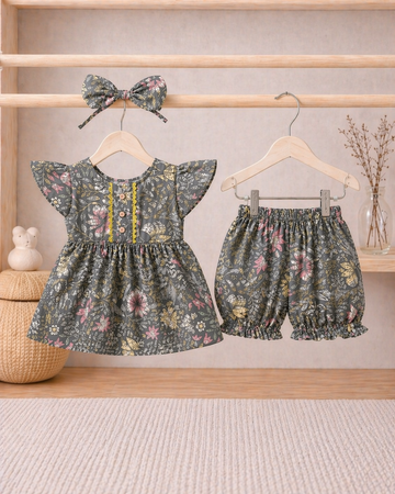 Cotton lawn Stylish Frock Striped Top with Matching Shorts And Bow Hair Band (21)