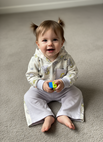 French Terry Girls Suit Baby Doll Design - Purple