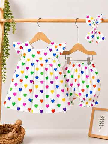 Rainbow Hearts 3-Piece Flutter Dress Set