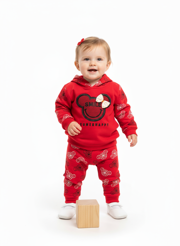 French Terry Girls Suit Dark Red Bear