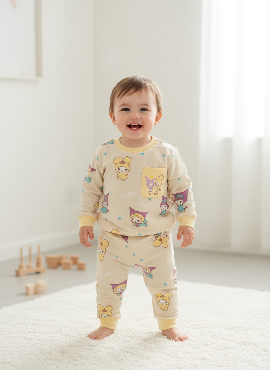 French Terry Girls Suit Lucky Doll- Lemon