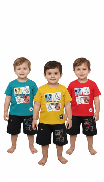 Boys "Mickey Mouse" Graphic T-Shirt & Denim Jogger Shorts 2-Piece Summer Set