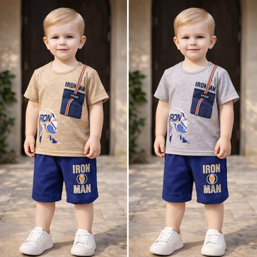 Boys " Iron Man ” Moer Lycra Jersey & Cotton Jogger Shorts 2-Piece Summer Set