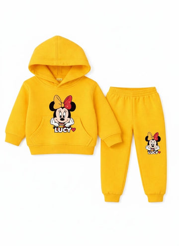 Kids' Minnie Mouse Lucy Fleece Hoodie and Jogger Set – 2pc Yellow Character Tracksuit