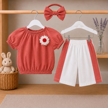 Turkish Popcorn Little Princess Summer Outfit Set With Cute Bow Hairband