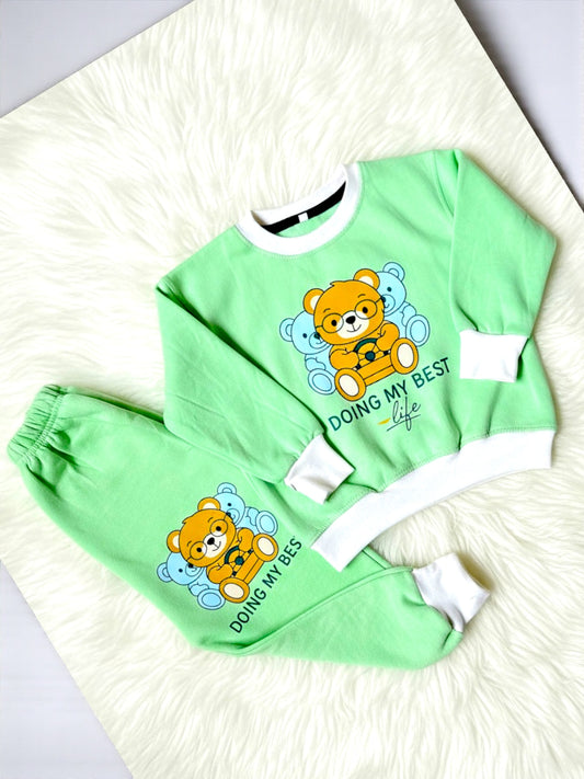 "Doing My Best" Printed Sweatshirt & Trouser Set – Winter Suit