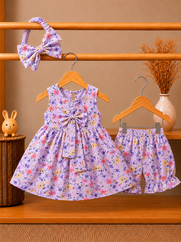 Lawn Sweet Baby Girl Dress & Ruffle Bloomers Set with Headband