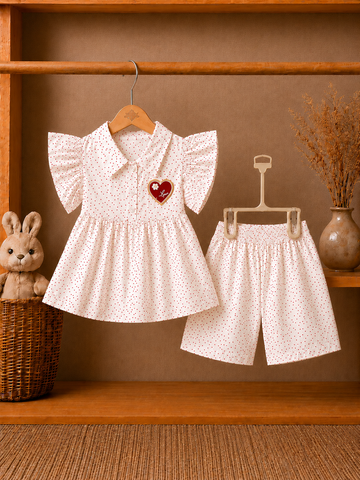 Cotton lawn Stylish Collar Style Frock Striped Top Printed with Matching Shorts