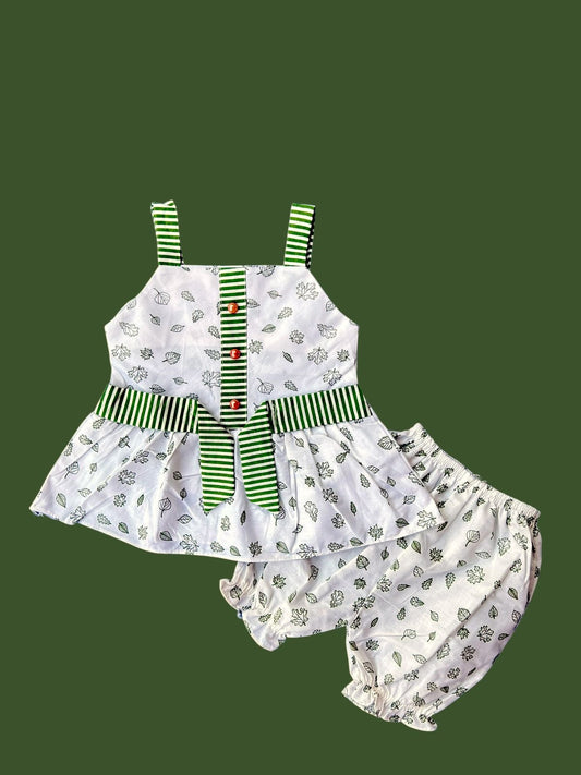 Stylish Green Striped Top with Matching Shorts