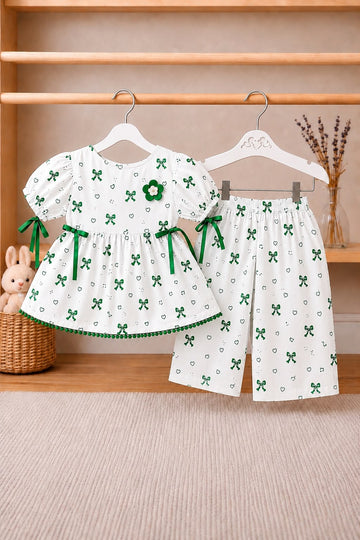 Azadi Collection Bow & Heart Print Top & Pants for Girls