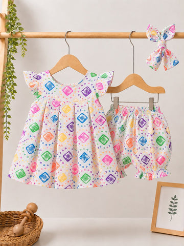 Bright & Breezy Geometric Pleated Tunic Set for Toddler Girls