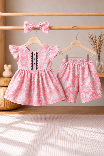 Ocean Bloom Girls Tunic & Floral Shorts Set with Matching Headband
