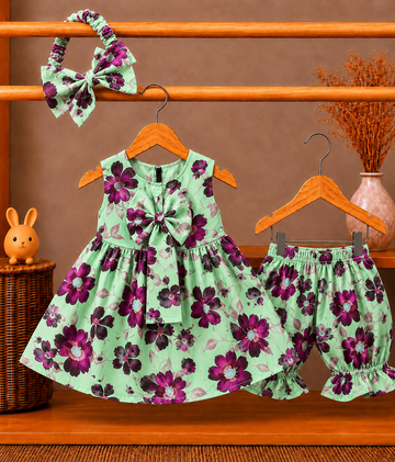 Lawn Fabric Vintage Rose Baby Dress, Bloomers & Headband Set – Pink
