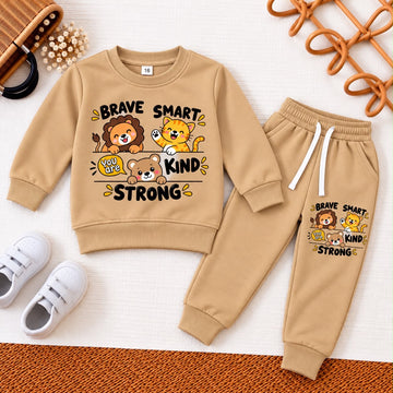 Warm Tan Fleece Self-Esteem Trackset | Brave, Smart, Strong, Kind Design