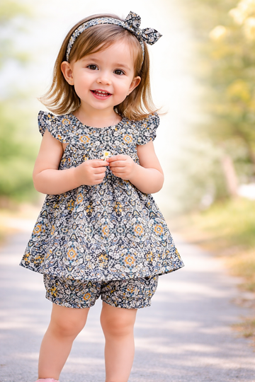 Grey flowers Colours With Shorts and Hairband