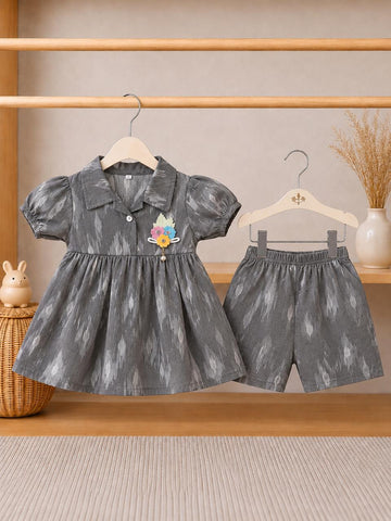 Girls Grey Printed Dress Top & Shorts Co-Ord Set summers