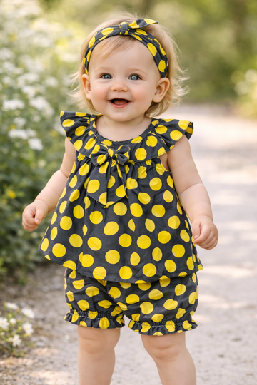 The "Sunny Days" Polka Dot Set - Charcoal & Yellow 3-Piece Bundle