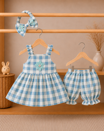 Cotton lawn Stylish Striped Top with Matching Shorts And Bow Hair Band T-1