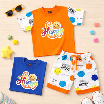 Kids “Be Happy” Smiley Summer T-Shirt & Shorts Set