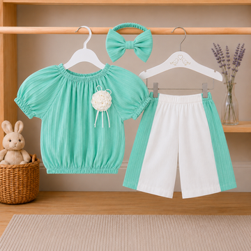 Turkish Popcorn Little Princess Summer Outfit Set With Cute Bow Hairband