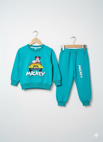"Mickey on Jeep" Printed Sweatshirt & Trouser Set – Winter Suit